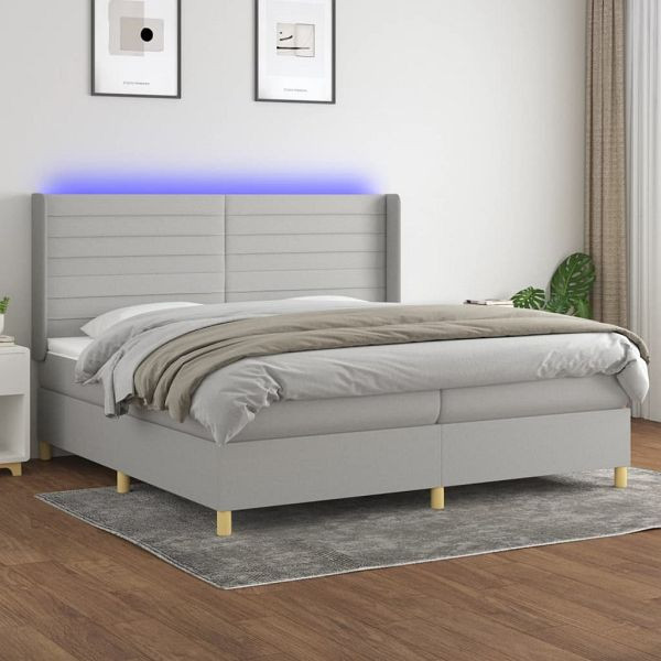 vidaXL Boxspringbett mit Matratze & LED Hellgrau 200x200 cm Stoff, 3138981