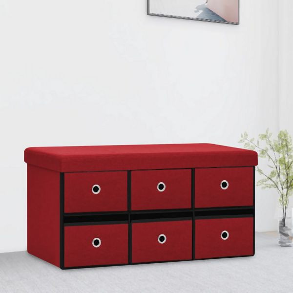 vidaXL Faltbare Sitzbank mit Stauraum Weinrot 76x38x38 cm Leinenoptik, 338816