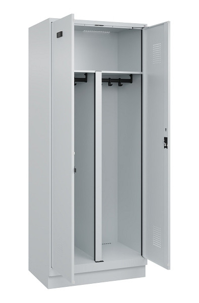 C+P PSA Schwarz-Weiß-Spind Evolo PLUS, mit Sockel, 2 Abteile, 1950x800x500mm, 7035, Frontfarbe RAL 7035 Lichtgrau, Zylinderschloss, 049022-22P S10040