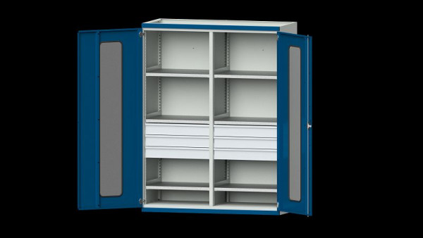 ANKE Werkbänke Schwerlastschrank, Modell 403, 1485 x 630 x 1950 mm, Sichtausschnitt aus Plexiglas, RAL 7035/5010, 620.293