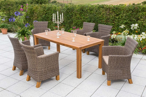 Merxx Toskana Set 7-teilig, 6 Toskana Sessel, inkl. Auflagen, Beine aus Akazienholz, 1 Tisch 185 x 90 cm, Akazienholz, natur, FSC Akazienholz, 50413-211