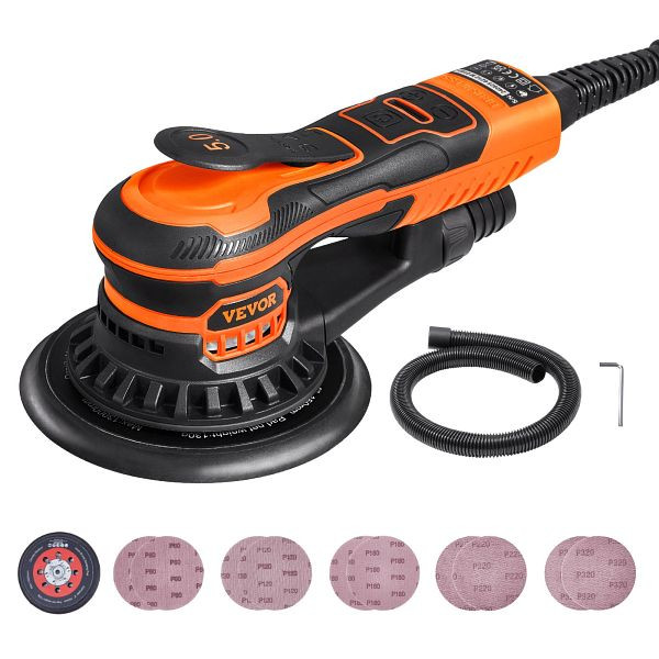 VEVOR Exzenterschleifer 6'' Handschleifer, 10 Stück Schleifpapier, 6 variable Geschwindigkeit, GDSGJBS6INCHW5JEXV2