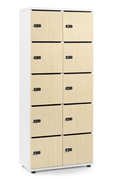 Deskin Schließfachschrank OFFICE-LINE mit 10 Fächern, Ahorndekor, 800 x 420 x 1890 mm, mit Posteinwurf, 10 Abteile, Korpus: Weiß, 290124