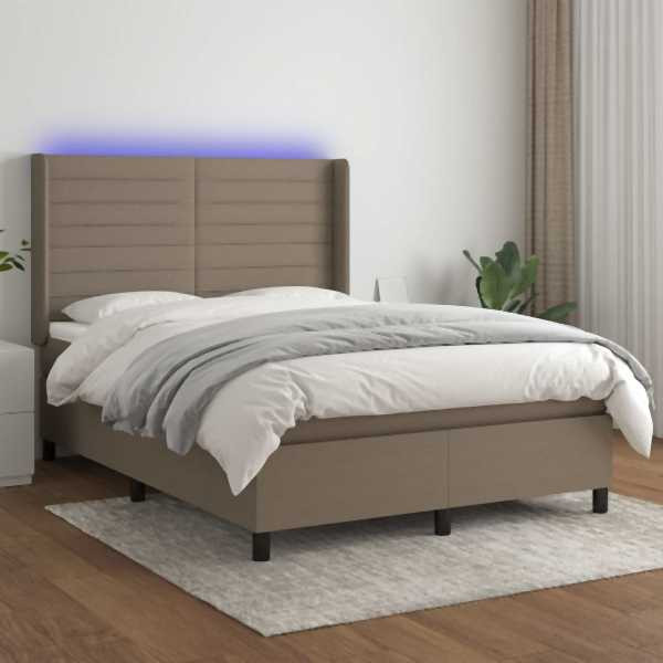 vidaXL Boxspringbett mit Matratze & LED Taupe 140x190 cm Stoff, 3138393