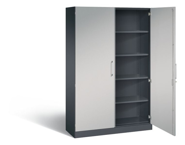 C+P Flügeltürenschrank Asisto, H1980xB1200xT435mm, Farbe: Schwarzgrau / Weißaluminium, Bügelgriff, 5 OH, 141001-000 S10064