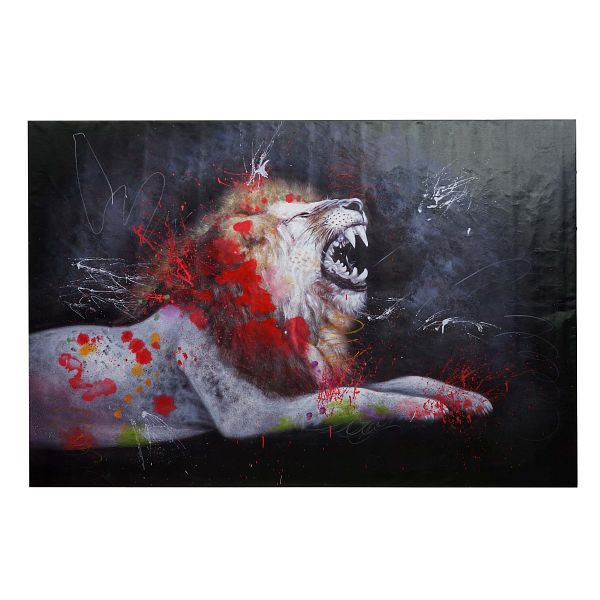 Mendler Ölgemälde Löwe HWC-H25, Leinwandbild Wandgemälde Gemälde, handgemaltes XL Wandbild, 80x120cm, 72761