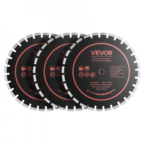 VEVOR 3 Stk. Diamanttrennscheiben 410mm, 25,4mm Bohrung, 12,5mm Segment, 3600 U/min für Trocken/Nass Beton/Stein, HNTJDP16INCHEN81Z001V0
