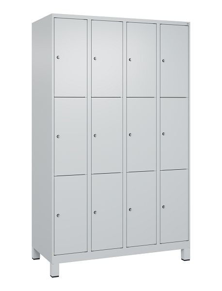 C+P Schließfachschrank Classic PLUS, Füße, 4 Abteile mit je 3 Fächern, 1950x1200x500mm, 7035/7035, 080010-403 S10009