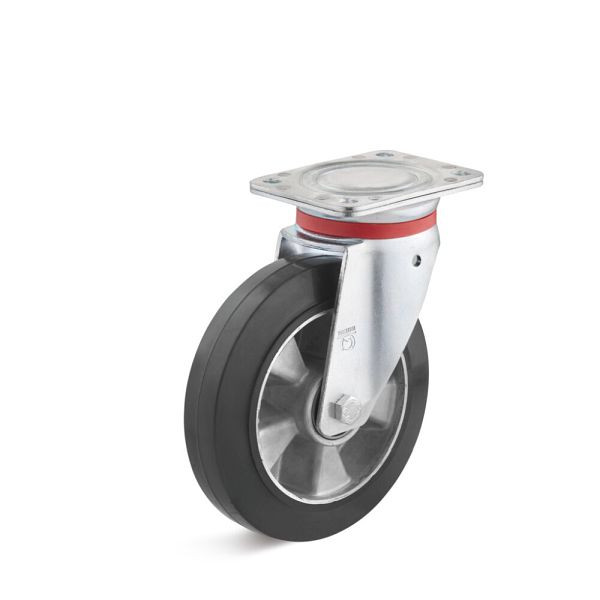 Torwegge Elastik-Vollgummi Lenkrolle, Tragfähigkeit 200 kg, Rad-Ø 125 mm, Radbreite 40 mm, Bauhöhe Gehäuse 115,5 mm, Gesamtbauhöhe 178 mm, 0023877