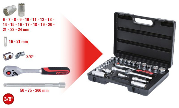 KS Tools 3/8" Steckschlüssel-Satz, 26-teilig, 911.0626, 4042146043202