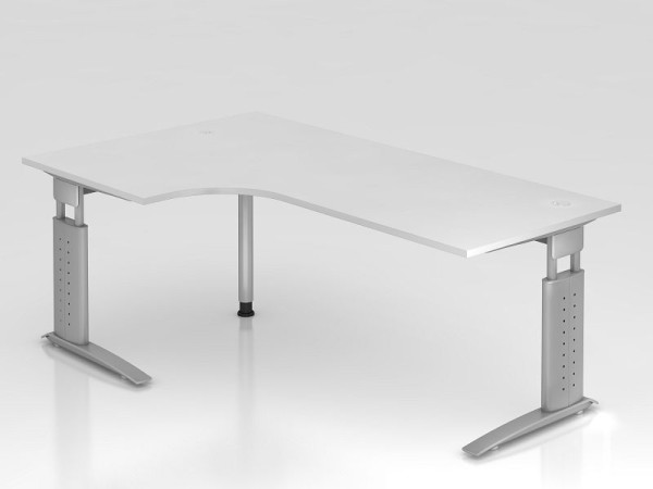 Hammerbacher Winkeltisch C-Fuß 200x120cm 90° Weiß/Silber, Winkelform 90°, horizontale Kabelwanne, links oder rechts montierbar, VUS82/W/S