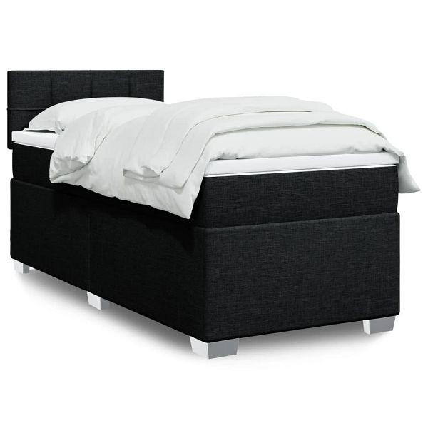 vidaXL Boxspringbett mit Matratze Schwarz 100x200 cm Stoff, 3285801