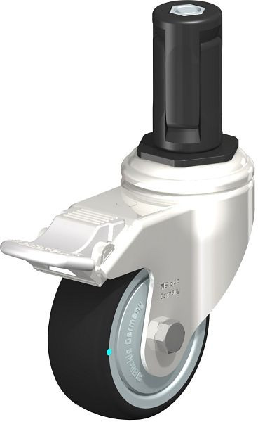 Blickle LKRXA-PATH 80KD-11-FI-FK-EXR14 Edelstahl-Apparate-Lenkrolle mit Expander & Feststeller, Thermoplastisches Polyurethan, Grau, 853409