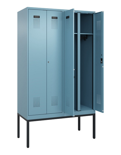 C+P Schwarz-Weiß-Spind Evolo PLUS, Gestell, 4 Abteile, 2120x1200x500mm, 0010/001, Zylinderschloss, 0490327-40 S10048
