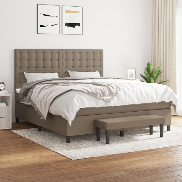 vidaXL Boxspringbett mit Matratze Taupe 180x200 cm Stoff, 3136937