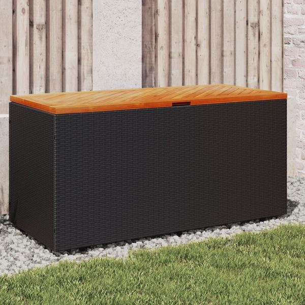 vidaXL Gartentruhe Schwarz 110x50x54 cm Poly Rattan Akazienholz, 365955