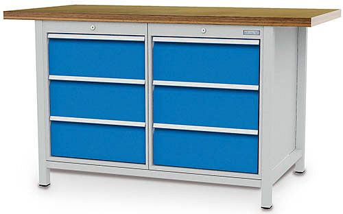 Bedrunka+Hirth Kastenwerkbank Serie 1500 R18-24, 6x200 mm, Schubladen-Vollauszug 100%, 1500 x 750 x 959 mm, 03.14.33V9