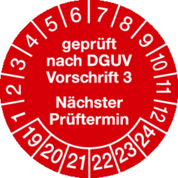 Schilder Klar Prüfplakette geprüft nach DGUV Vorschrift 3 nächster Prüftermin ab 23 rot/weiß, 30 mm Folie selbstklebend, VE: 40 Stück, 49/67.23