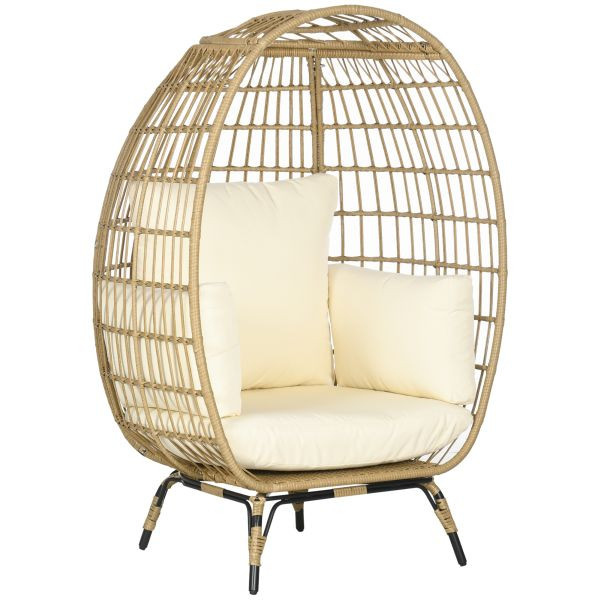 Outsunny Rattansessel in Korbform Rattanstuhl mit Sitzkissen Gartensessel, 867-124V01KK