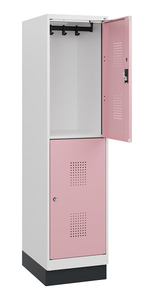 C+P Doppelstöckiger Spind Evolo PLUS, Sockel, 2 Fächer, 1630x400x500mm, 9016/301, Zylinderschloss, 0493205-12 S10046