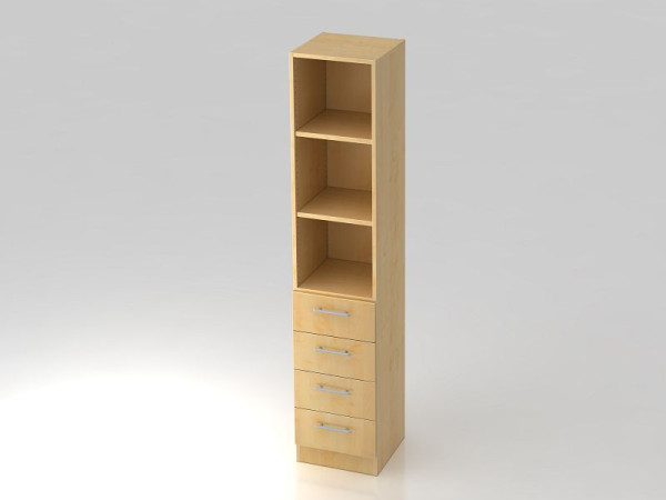 Hammerbacher Schubkasten-Schrank 5OH, 4 Schübe, Sockelblende, Relinggriff Ahorn/Ahorn, 40,6x42x200,4 cm (BxTxH), V7600/3/3/RE