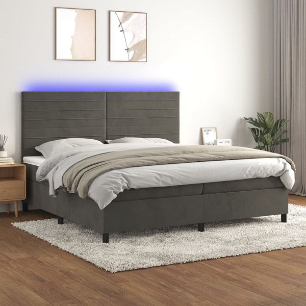vidaXL Boxspringbett mit Matratze & LED Dunkelgrau 200x200 cm Samt, 3136204