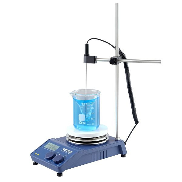 VEVOR Magnetrührer-Heizplatte, Max. 340 °C, 1500 U/min, 20 L LED-Bildschirm, Stützständer und Rührstäbe, 650 W Heizleistung, CLJBJ120LJR0U2AR9V2