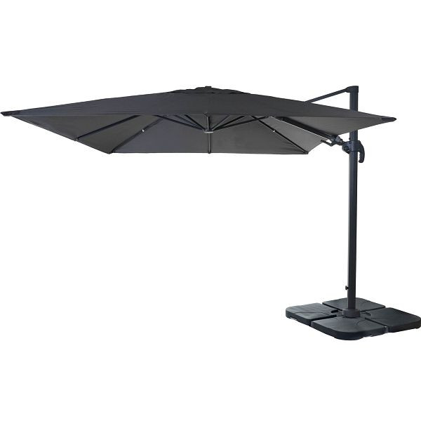 Mendler Gastronomie-Ampelschirm HWC-A96, 3x3m (Ø4,24m) schwenkbar, Polyester Alu/Stahl 23kg, anthrazit mit Ständer, 158542+31831