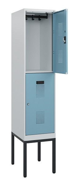 C+P Doppelstock-Spind Evolo PLUS, Gestell, 2 Fächer, 1950x400x500mm, 7035/0010, Zylinderschloss, 0493305-12 S10035