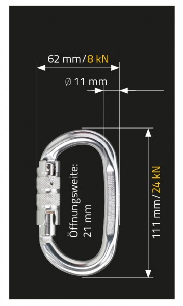 MAS Bergsteigerkarabinerhaken, BS 11, aus Aluminium, ovalLänge 110 mm, 52522