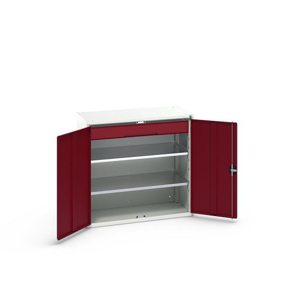 bott verso Flügeltürschrank mit Schublade, mit 2 Fachböden und 1 Schublade, BxTxH: 1050 x 550 x 1000 mm, Lichtgrau / Purpurrot, 16926552.24