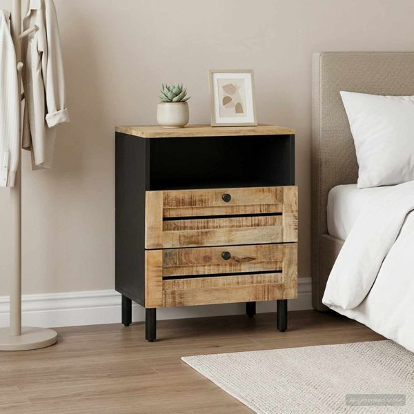 vidaXL Nachttisch Braun und Schwarz 50 x 33 x 60 cm Massivholz Mango, 4018854