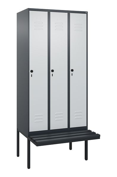 C+P Umkleidespind Classic PLUS, 3 Abteile, 2120x900x815mm, 7016/7035, Drehriegel, 3 Doppel-Haken, 0800407-30 S10043