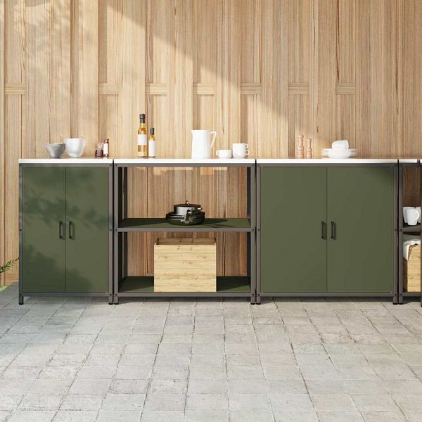 vidaXL Küchenlager-Set Mit Regal 3-teilig Olive Grün 240 x 50 x 92 cm, 3392676