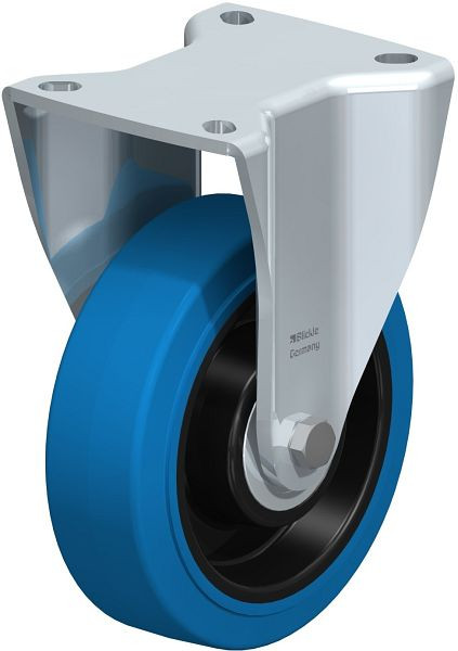 Blickle BH-POEV 125K-1-SB Stahlblech-Bockrolle, Schwerlast-Ausführung, mit Anschraubplatte, Elastik-Vollgummi, Blau, 749146