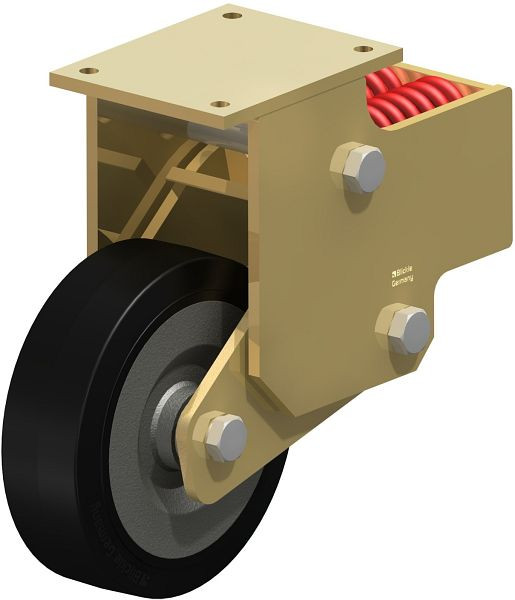 Blickle BSFN-SE 252K Stahlgeschweißte Schwerlast-Bockrolle mit Stahlfeder, Elastik-Vollgummi, Schwarz, 285577