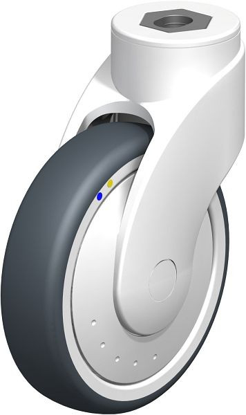Blickle LWKXE-TPA 126XK-11-ELS-FK Kunststoff-Lenkrolle WAVE, rostfrei, mit Rückenloch, Thermoplastisches Gummi-Elastomer, Grau, 740176