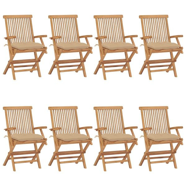 vidaXL Gartenstühle mit Beigen Kissen 8 Stück Massivholz Teak, 3072907