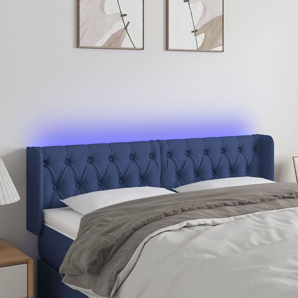 vidaXL LED Kopfteil Blau 163x16x78/88 cm Stoff, 3123584