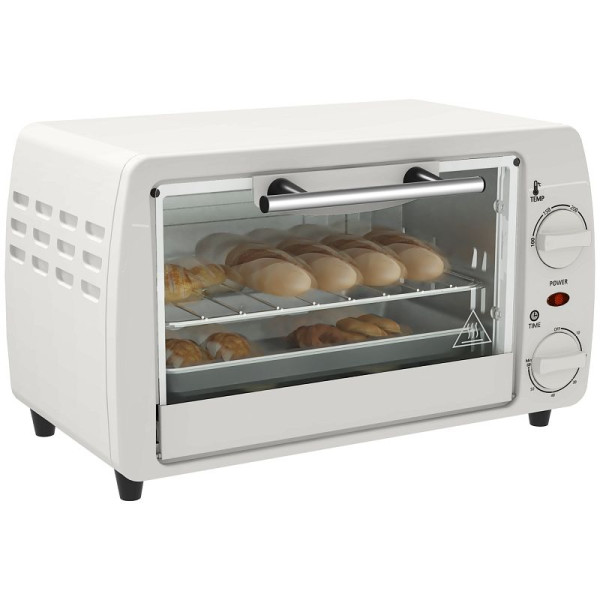 HOMCOM Mini Backofen 10 L 750W 100-230° C 60 Min. Timer mit Backblech, Grillrost und Herausnehmbarer Bodenschale, 800-084V90CW