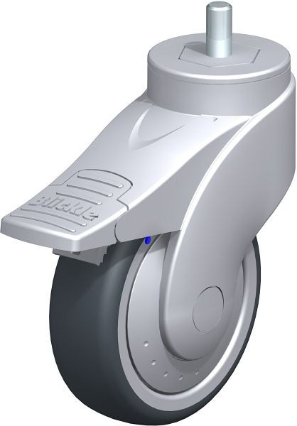Blickle LWGX-TPA 101XK-FI-FK-GSX10 Kunststoff-Lenkrolle WAVE, rostfrei, mit Gewindestift & Feststeller, Thermoplastisches Gummi-Elastomer, Grau, 749022