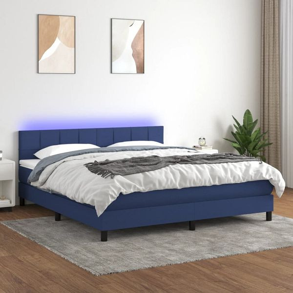 vidaXL Boxspringbett mit Matratze & LED Blau 180x200 cm Stoff, 3133179