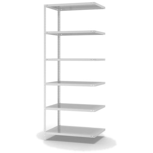 hofe Fachboden-Anbauregal, 2500x600x1000 mm, 6 Fachebenen, RAL 7035, 200 kg Fachlast, 1200 kg Feldlast, zweiseitige Bedienung, WKA25610M