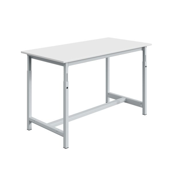 SOFAME PTH Werkbank, mechanisch höhenverstellbar, B 2000 x T 750 x H 770 bis 1050 mm, RESITOP Laminat-Arbeitsplatte 30 mm, Lichtgrau RAL 7035, W010020285GC