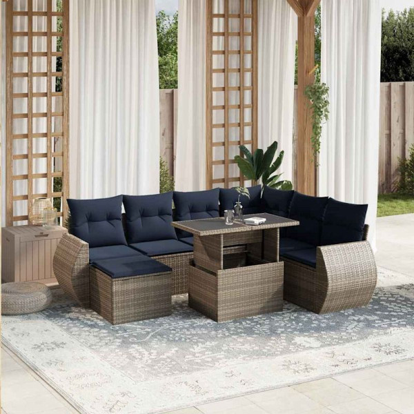 vidaXL 8-teiliges Gartensofa-Set mit Kissen, grau, Polyrattan, 3268701