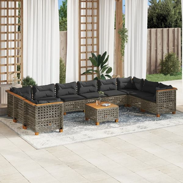 vidaXL 11-teilig Garten-Sofagarnitur mit Kissen Grau Poly Rattan, 3262029