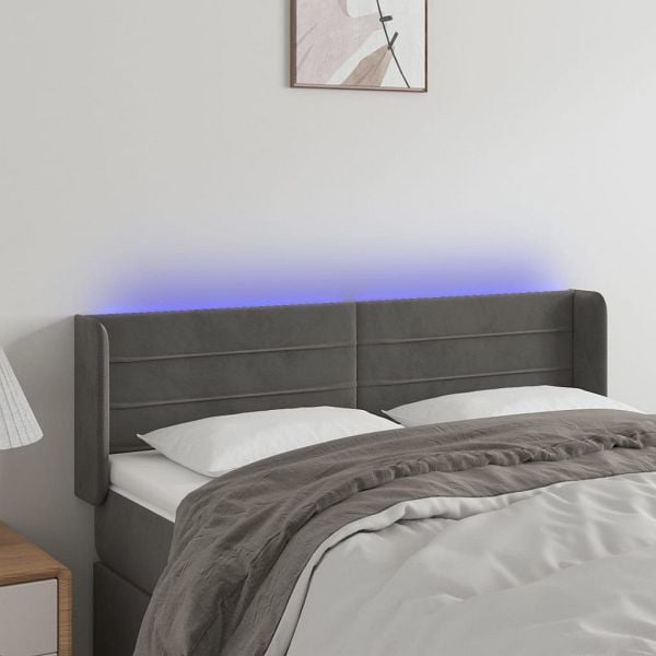 vidaXL LED Kopfteil Dunkelgrau 147x16x78/88 cm Samt, 3123425