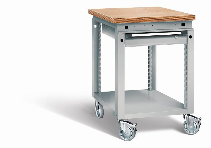 Otto Kind Werkbank Serie function Typ 150 fahrbar, Multiplexplatte 40 mm, bündig, 1 Schublade 120 mm, komplett RAL 9006, 072377196