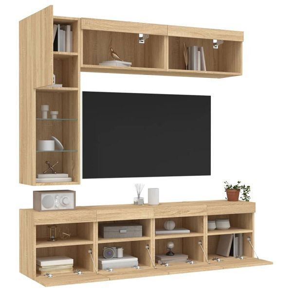 vidaXL 7-teilig TV-Wohnwand mit LED-Leuchten Sonoma-Eiche, 3216759