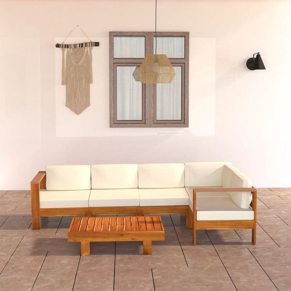 vidaXL 6-teilig Garten-Lounge-Set mit Creme Auflagen Massivholz Akazie, 3057933